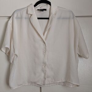 Forever 21+ Sheer White Cropped Button Down